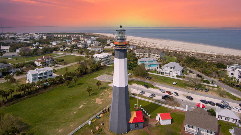 lighthouse and town at Tybee Island, Georgia