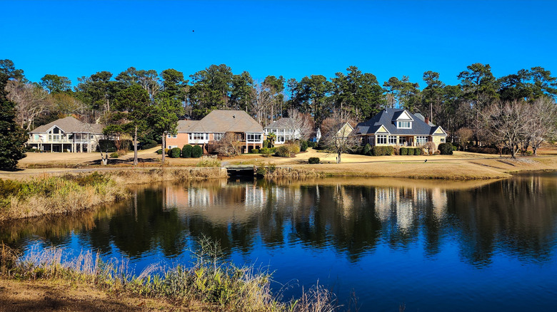 Homes near a lake in Aiken, South Carolina