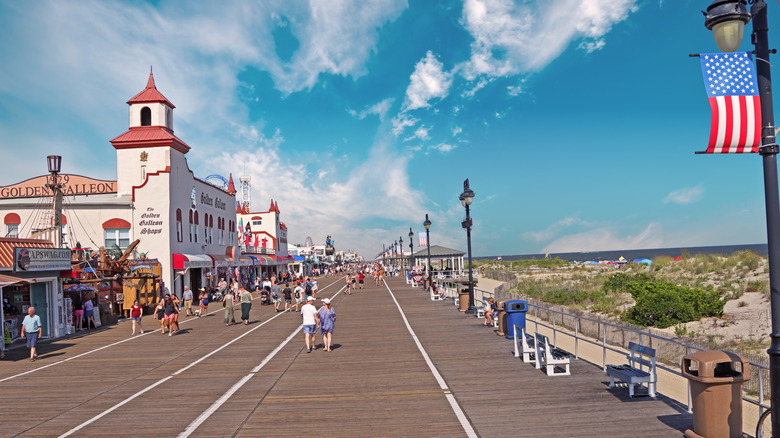 People walking along the boardwalk at Ocean City, New Jersey