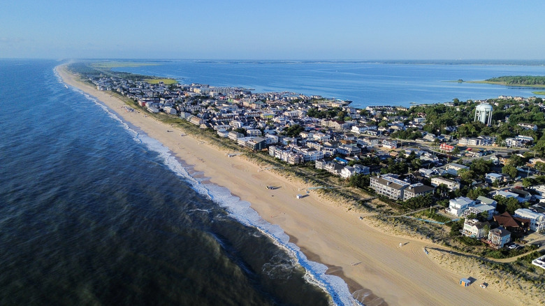The beach and town of Dewey Beach along the coast of Sussex County, Delaware