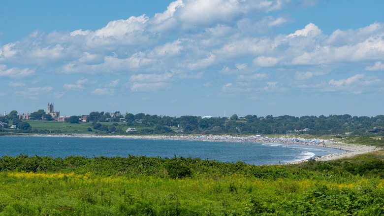 A distant view of Second Beach in Newport County, Rhode Island