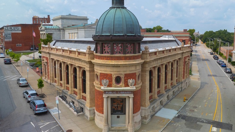 The historic public library building in Pawtucket