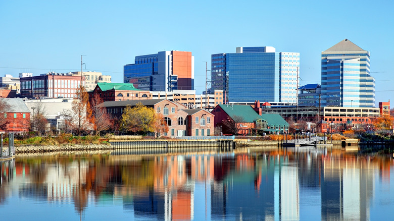 Wilmington, Delaware skyline with buildings situated on the water
