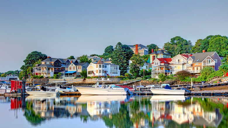 the historic coastal New England town of Gloucester, Massachussets seen from the water