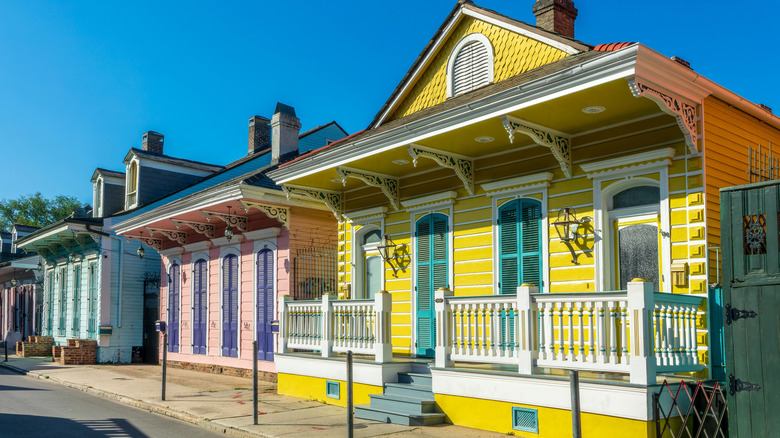 Colorful creole cottages in a street of the French Quarter in New Orleans, Louisiana