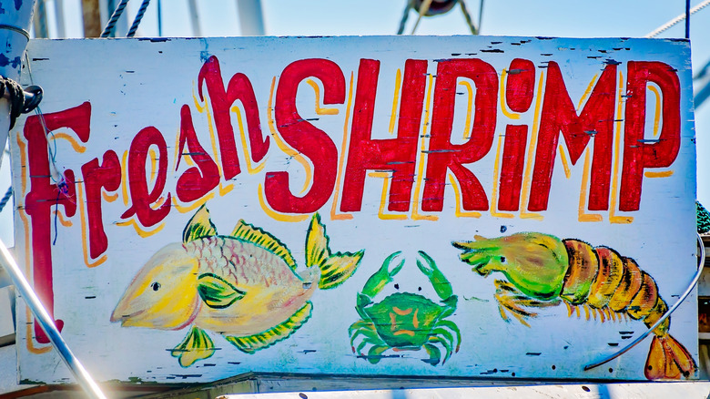 A colorful sign for fresh shrimp in Biloxi, Mississippi