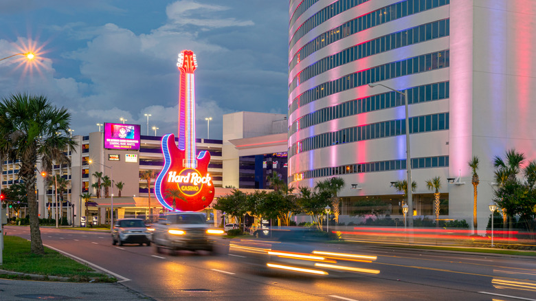 A shot of the colorful sign for the Hard Rock Casino in Biloxi, Mississippi