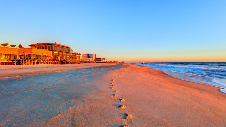Footprints in the sand along the Jersey Shore in Monmouth County.