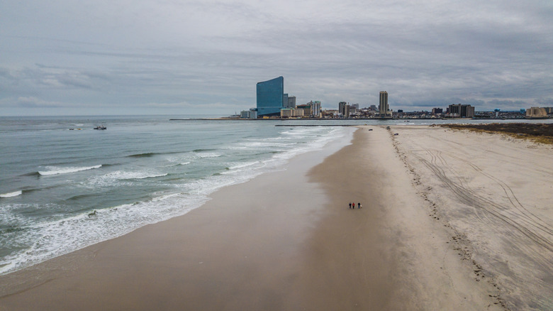 The relatively undeveloped sands of Brigantine Beach with Atlantic City's skyline in the distance