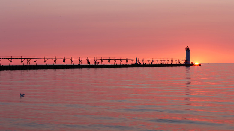 North Pier Lighthouse on Lake Michigan in Manistee, Michigan