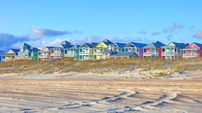 Colorful homes along Atlantic Beach, North Carolina