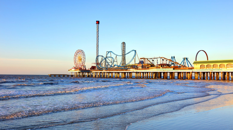 Amusement park pier by the beach in Galveston, Texas