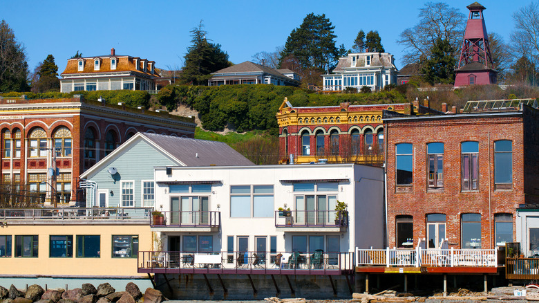 Victorian-era architecture buildings view at the Port Townsend waterfront in Washington