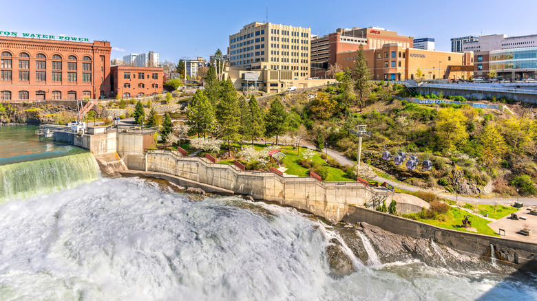 Spokeane, Washington's scenic downtown waterfront on the Spokane River
