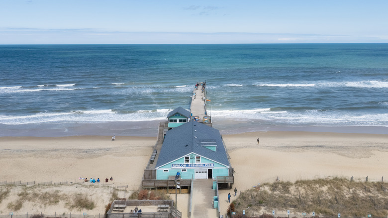 Aerial view of Avalon Fishing Pier in Kill Devil Hills, North Carolina