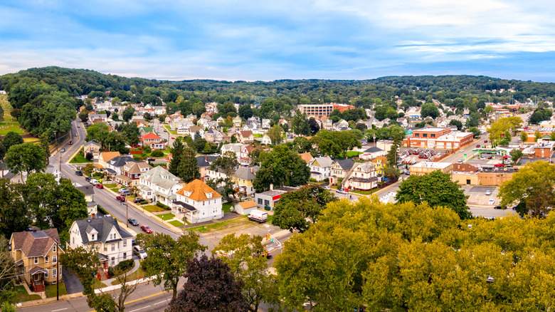 Aerial view of Dover, NJ on sunny day