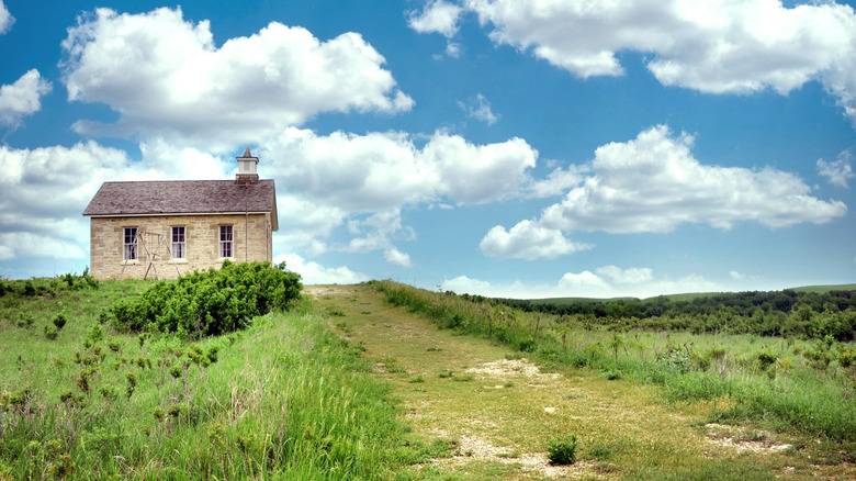 A historic scool in the Tallgrass Prairie National Preserve in Kansas