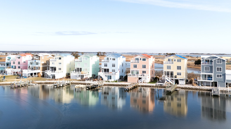 Colorful homes reflecting on the water knows as the "Painted Ladies" of Fenwick Island along Route 54