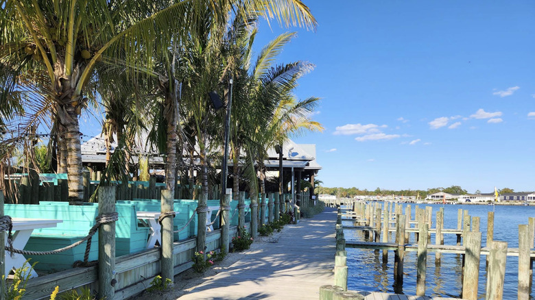The marina and booths at Paradise Grill in Long Neck, Delaware