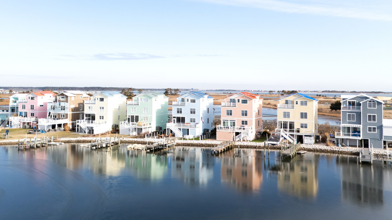 Colorful homes reflecting on the water knows as the "Painted Ladies" of Fenwick Island along Route 54