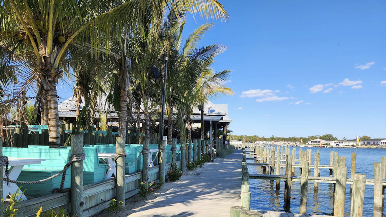 The marina and booths at Paradise Grill in Long Neck, Delaware