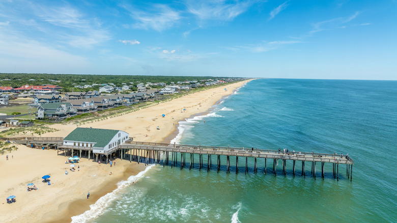 Aerial view of the Kitty Hawk Pier and beach