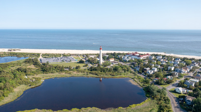 An aerial view of the beach in Cape May, New Jersey.