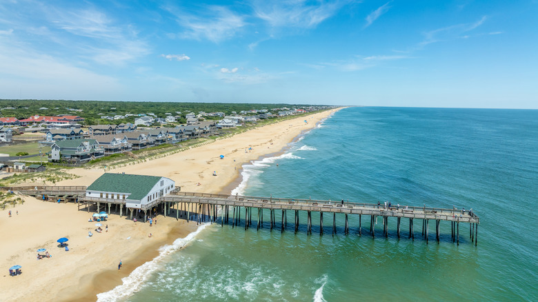 Aerial view of the Kitty Hawk Pier and beach