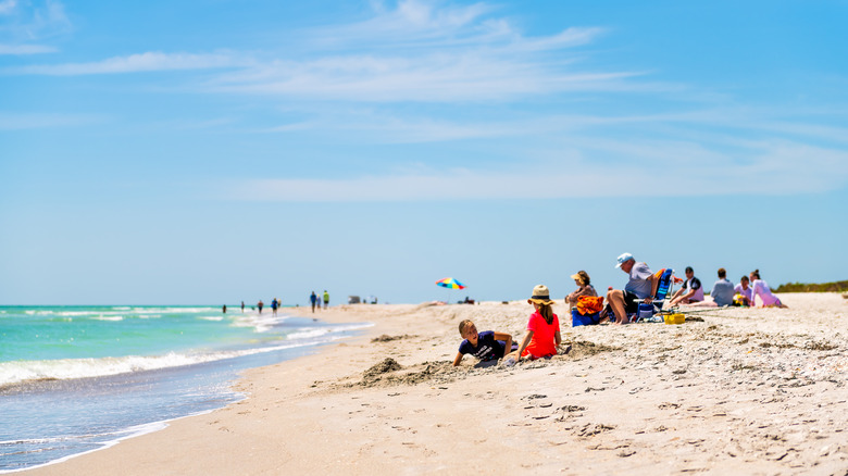 Bowman's beach in Sanibel Island, Florida, with children playing on the sand