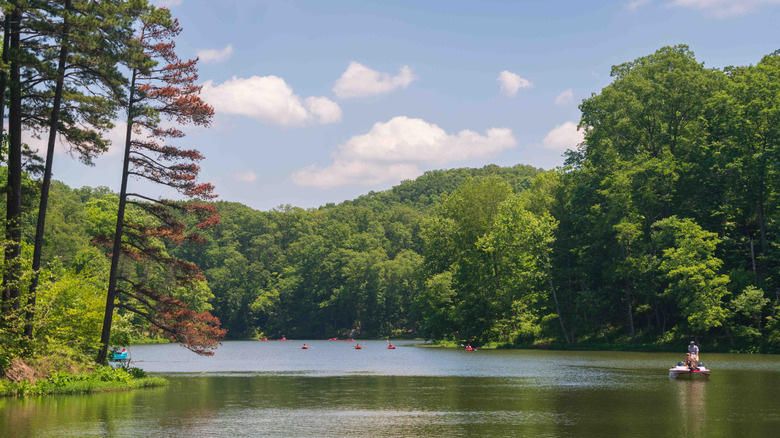 Boaters on the water at Lake Vesuvius Recreation Area at Wayne National Forest in Ohio