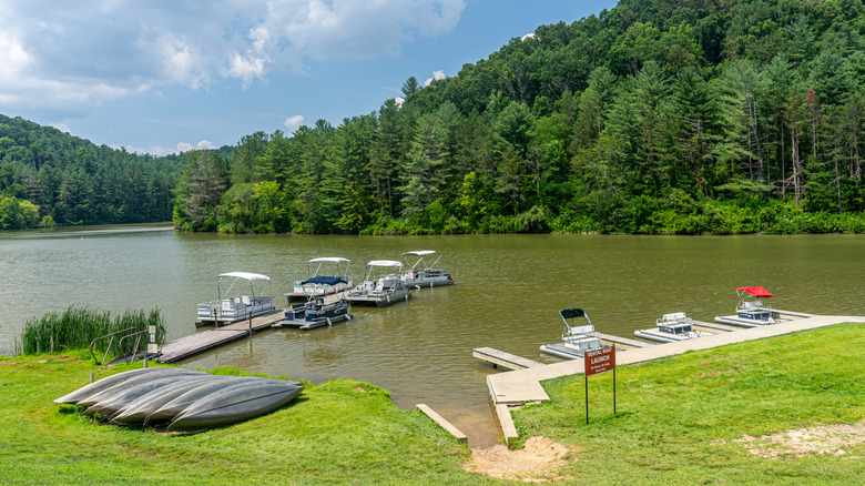 Boating dock on Dow Lake at Strouds Run State Park located in Athens County Ohio