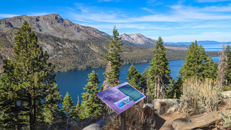 An interpretive sign at a lookout by Fallen Leaf Lake, California