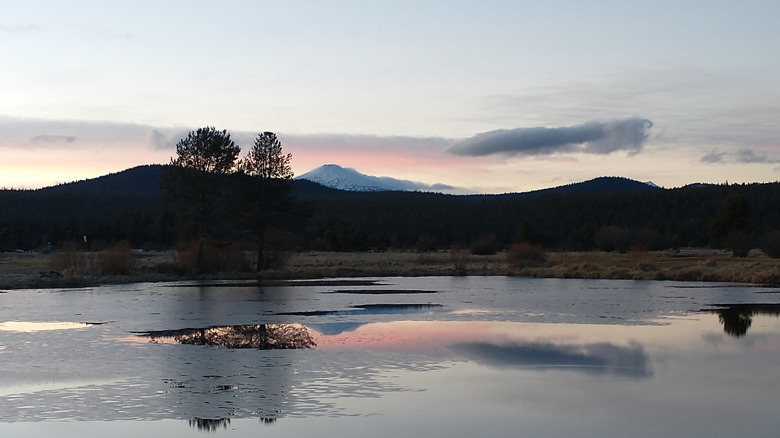 Sunset at California's Castle Lake with Mount Shasta in the background