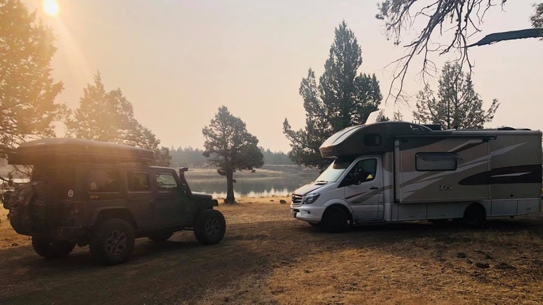Camper and Jeep at Big Sage Reservoir
