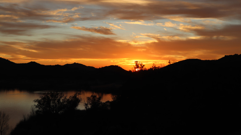 sunset and reflection over Lake Wohlford in Escondido outside of San Diego