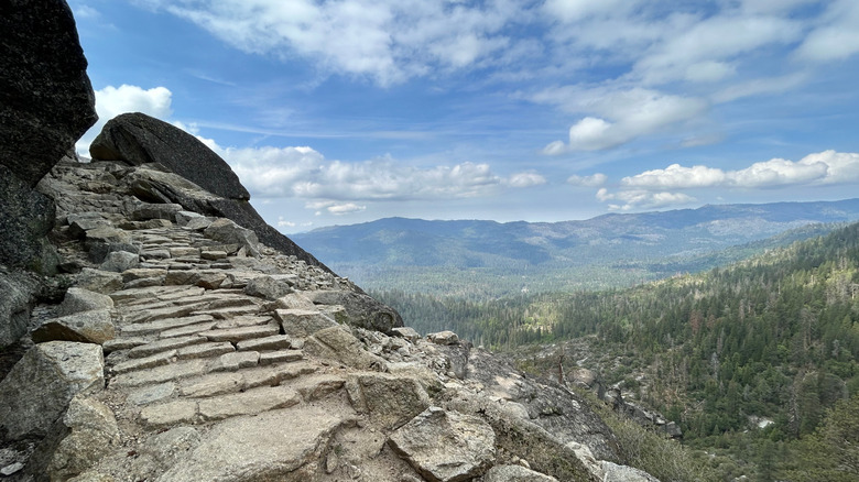 Rock steps cut into the cliffs on the Chilnualna Falls Trail