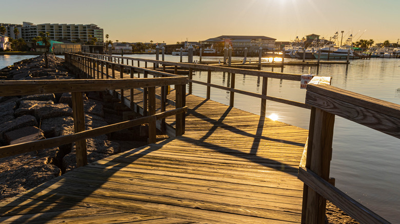 Boardwalk at The Port Aransas Municipal Boat Harbor in Port Aransas, Texas