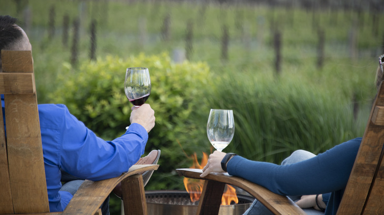 Wine tasting by a fire pit on Red Mountain, Yakima Valley, Washington