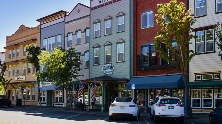 View of main shopping area in Windsor, Sonoma County, California.