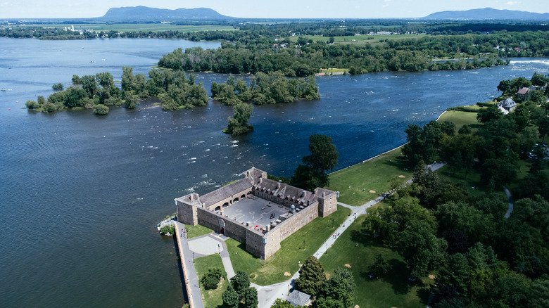Aerial view of Fort Chambly on the river in Chambly, Quebec