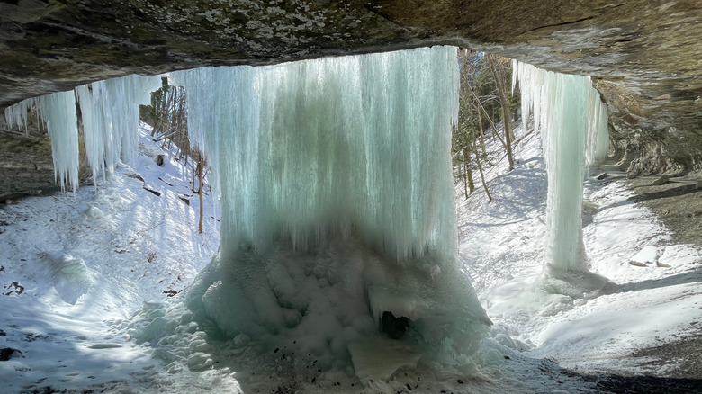 The frozen water of the Tinker Falls in New York in January