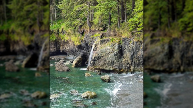 Waterfall next to shoreline at Juan de Fuca Provincial Park