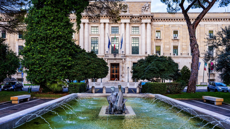 The La Pescara fountain in front of the Palazzo del Governo in Pescara, Italy