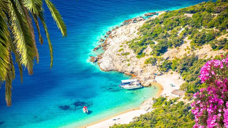 A green-blue coastline seen from above on the island of Cres, Croatia