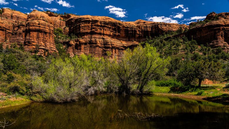 A picturesque lake and rock formations on the Loy Canyon Trail, near Sedona, AZ