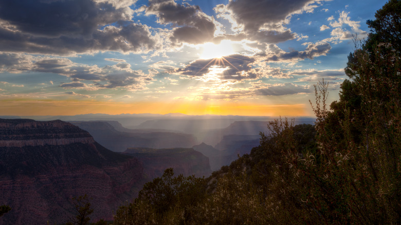 the sunset over the Grand Canyon, as seen from North Timp Point along the Rainbow Rim Trail