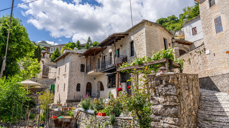 Cobbled stoned lanes and limestone old houses in Syrrako, Epirus