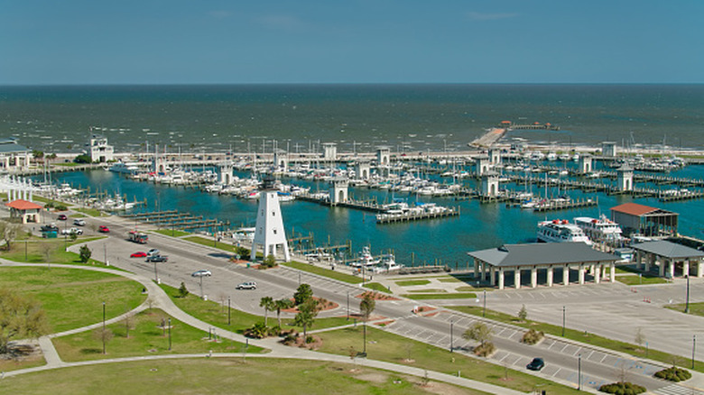 Aerial view of the harbor in Gulfport, Mississippi