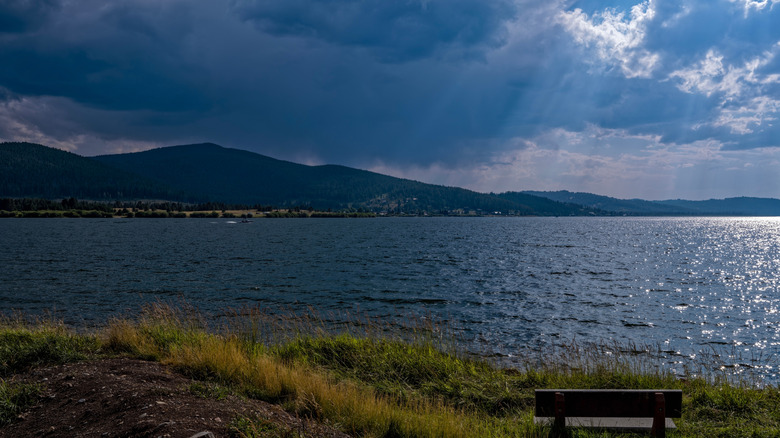 A storm gathers over Georgetown Lake in Montana
