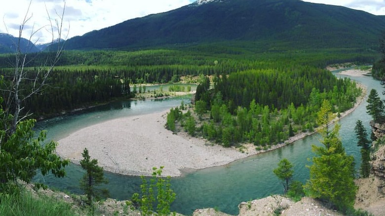 A shot of a wide beach at Spotted Bear in western Montana